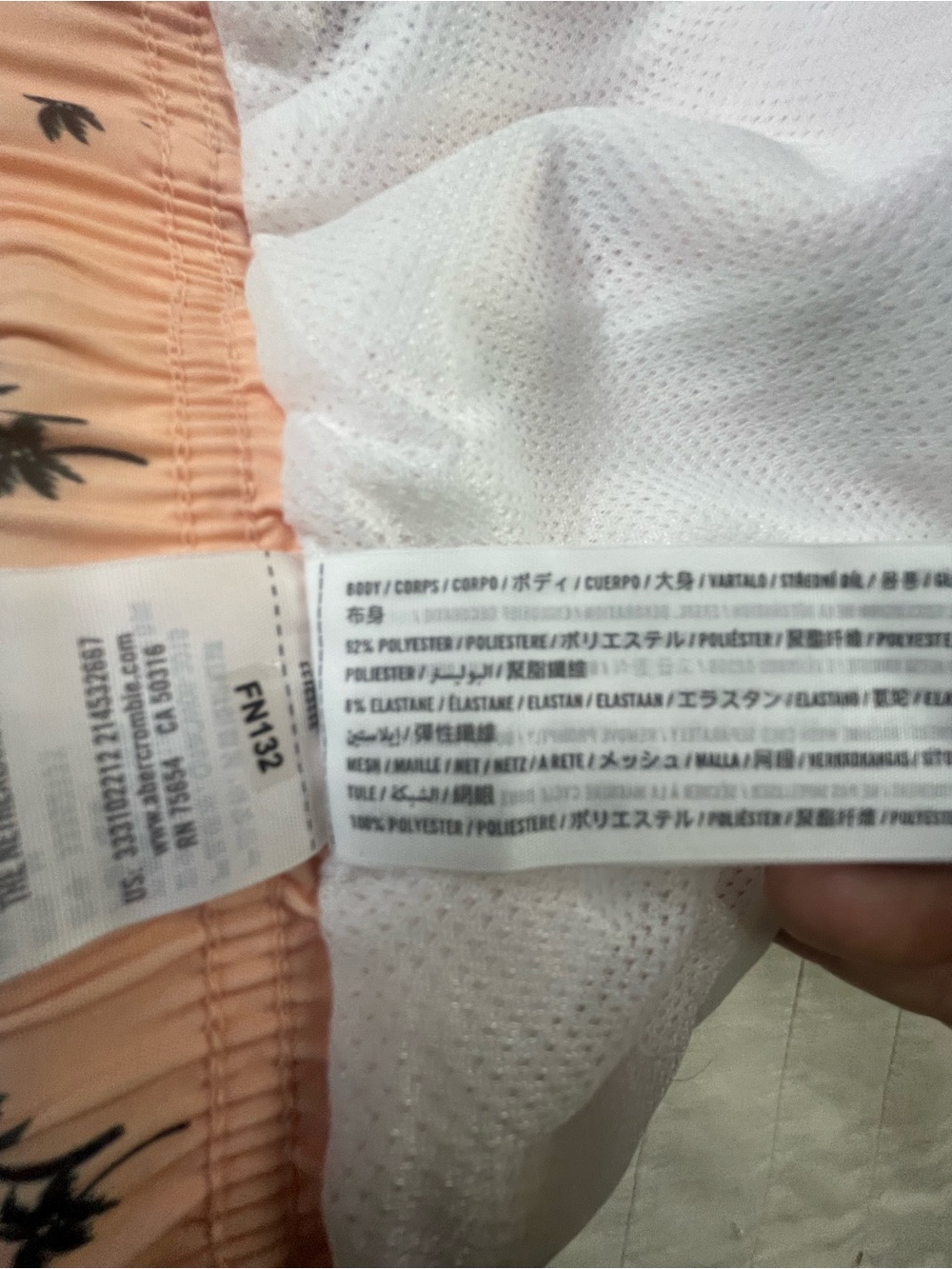Hollister Peach Swim Trunks Shorts with Black Palm Print Medium - Picture 4 of 6